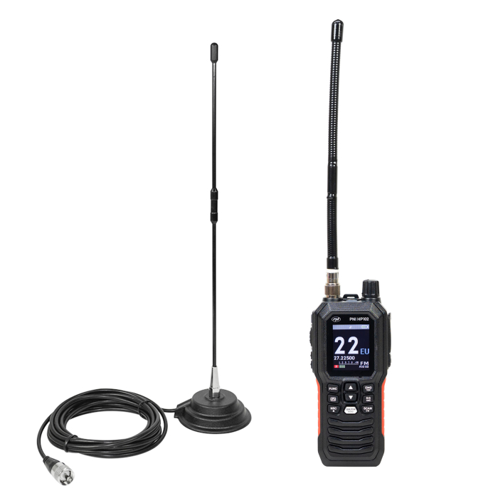 Pachet statie radio CB portabila PNI Escort HP 102 multi standard, 4W, 12V-24V, AM-FM cu antena CB PNI Extra 40 cu magnet [9]
