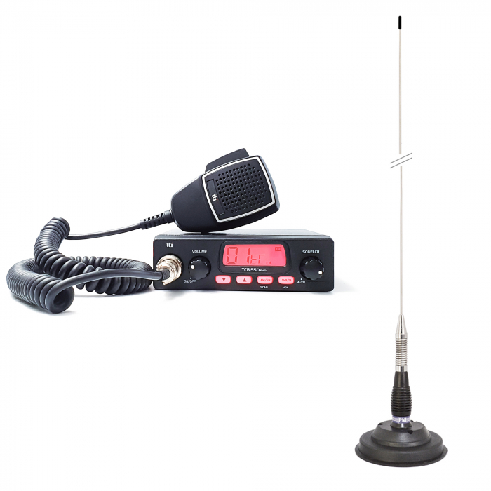 Pachet statie radio CB TTi TCB-550 EVO, VOX, Scan, ecran multicolor, 12-24V si antena PNI ML100 cu magnet, 100 cm, 26-30MHz, 250W [1]