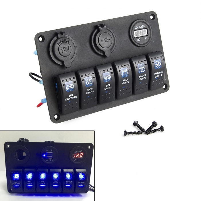 Panou cu 6 intrerupatoare, voltmetru, usb si priza 12V [1]