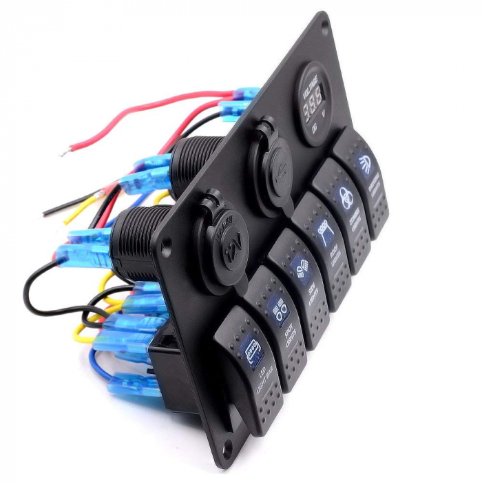 Panou cu 6 intrerupatoare, voltmetru, usb si priza 12V [2]