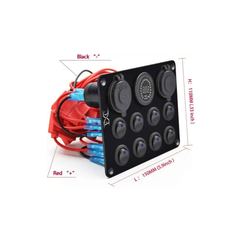 Panou cu priză, voltmetru, 8 întrerupătoare și port USB 12V 20A [3]