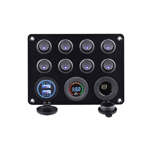 Panou cu priză, voltmetru, 8 întrerupătoare și port USB 12V 20A [1]