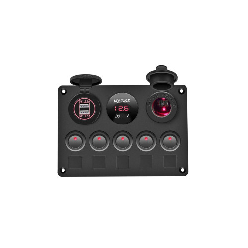 Panou de comutatoare cu priză, voltmetru, 5 întrerupătoare și port USB 12V 20A [1]