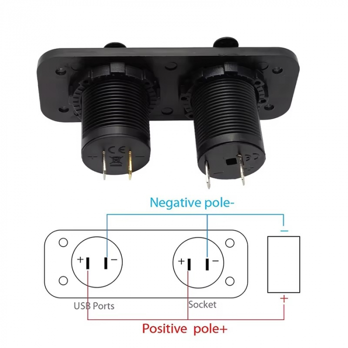 Panou universal cu 2 ieșiri USB 5V x 2.1A și priză de 12V pentru brichetă, rezistent la apă [3]