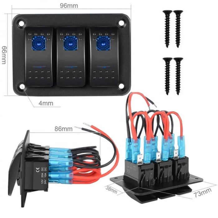 Panou universal cu 3 intrerupatoare ON/OFF cu iluminare LED 12V–24V [9]