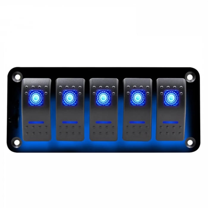 Panou universal cu 5 intrerupatoare ON/OFF cu iluminare LED 12V–24V [7]