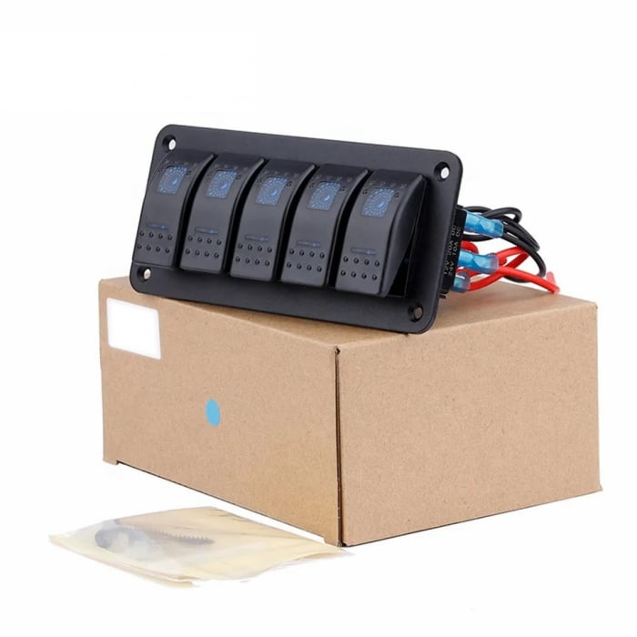 Panou universal cu 5 intrerupatoare ON/OFF cu iluminare LED 12V–24V [3]