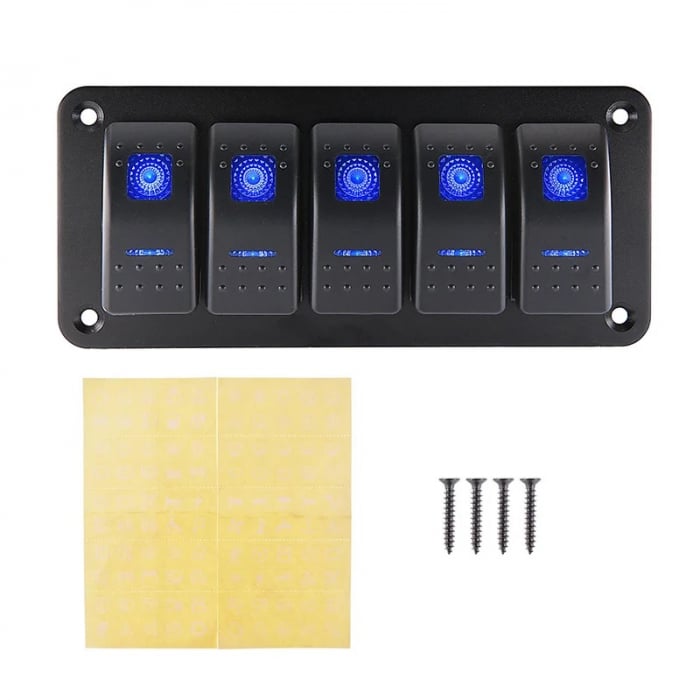 Panou universal cu 5 intrerupatoare ON/OFF cu iluminare LED 12V–24V [8]