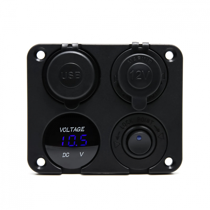 Panou universal de incarcare cu voltmetru, porturi USB si priza bricheta – 12V–24V [4]