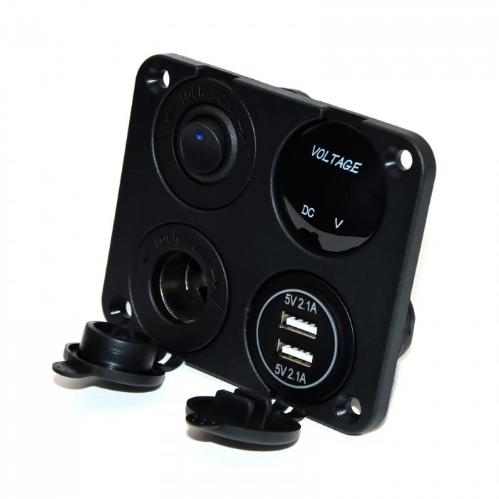 Panou universal de incarcare cu voltmetru, porturi USB si priza bricheta – 12V–24V [5]
