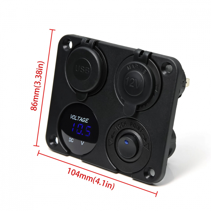 Panou universal de incarcare cu voltmetru, porturi USB si priza bricheta – 12V–24V [2]