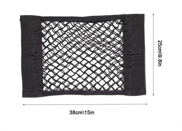 Plasa elastica, organizator portbagaj tip buzunar 38cm x 25cm cu 2 benzi autoadezive cu velcro pentru auto si uz casnic [2]