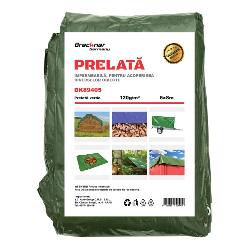Prelata cu ochiuri de prindere 120g/m2 verde 6x8m [1]