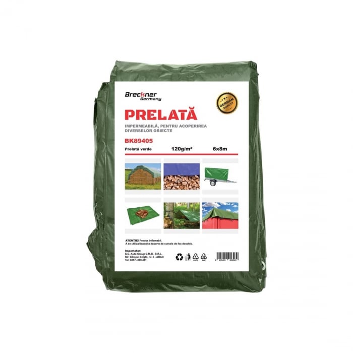 Prelata cu ochiuri de prindere 120g/m2 verde 6x8m Breckner Germany [1]