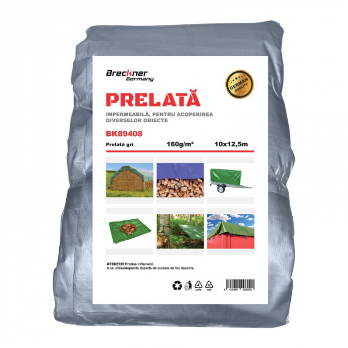 Prelata cu ochiuri de prindere 160g/m2 gri 10x12,5m [1]