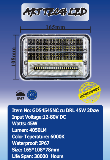 Proiector LED GD54545NC cu DRL 45W 2 faze 12/24V [2]