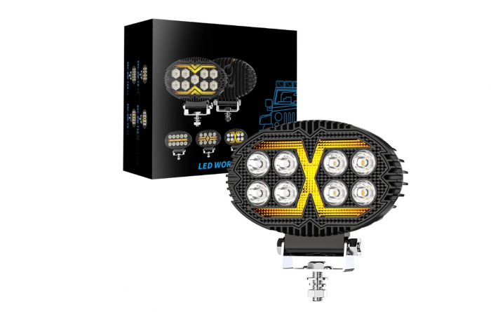 Proiector LED Halogen cu Lumină Albă și DRL Portocalie, 4000LM, 9-30V, Rezistent la Apă IP67 – 8 LED [1]