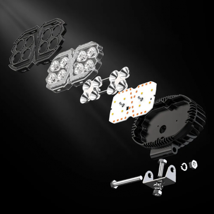 Proiector oval LED cu DRL 9-80V, 24W, alb-galben, carcasa aluminiu IP67 [2]