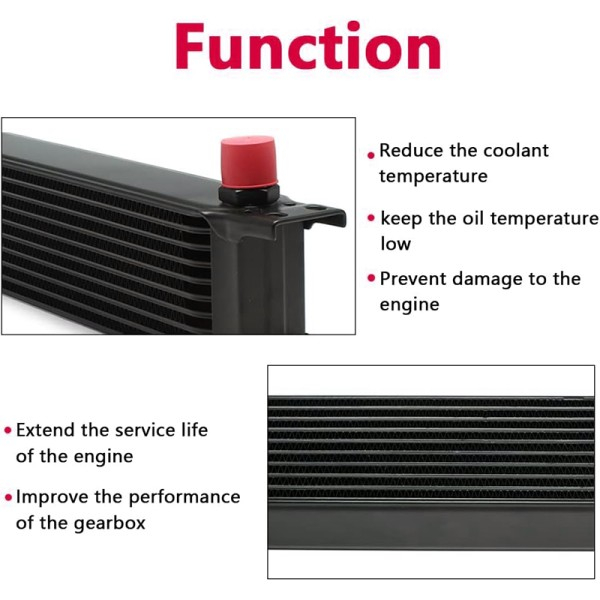 Radiator universal de ulei din aluminiu, 10 randuri, pentru motor si transmisie, 330 x 50 x 70 mm, -AN10 37°, negru [4]