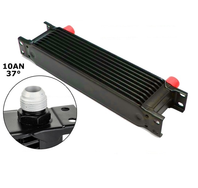 Radiator universal de ulei din aluminiu, 10 randuri, pentru motor si transmisie, 330 x 50 x 70 mm, -AN10 37°, negru [3]