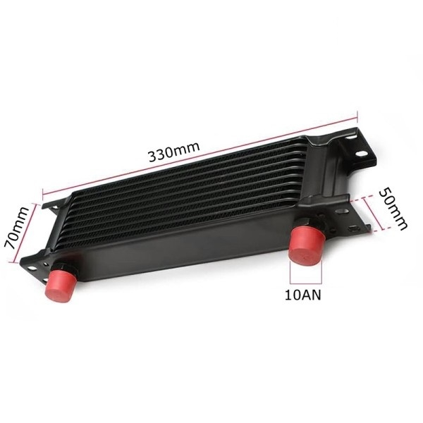 Radiator universal de ulei din aluminiu, 10 randuri, pentru motor si transmisie, 330 x 50 x 70 mm, -AN10 37°, negru [2]