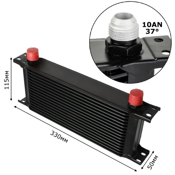 Radiator universal de ulei din aluminiu, 16 randuri, pentru motor si transmisie, 330 x 50 x 115 mm, -AN10 37°, negru [2]
