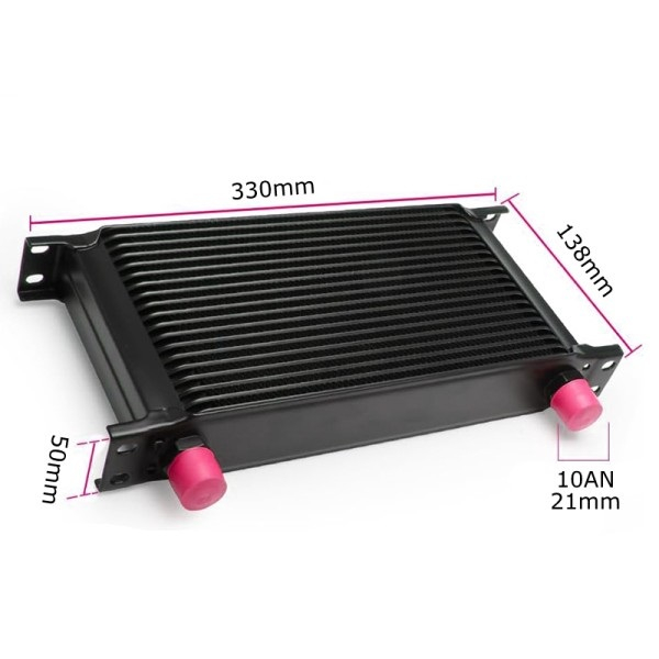 Radiator universal de ulei din aluminiu, 19 randuri, pentru motor si transmisie, 330 x 50 x 138 mm, -AN10 37°, negru [2]