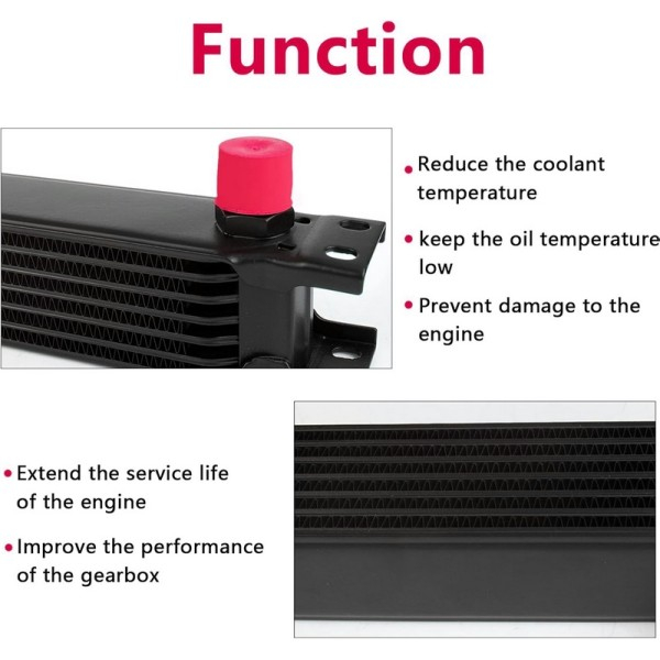 Radiator universal de ulei din aluminiu, 7 randuri, pentru motor si transmisie, 300 x 50 x 46 mm, -AN10 37°, negru [4]