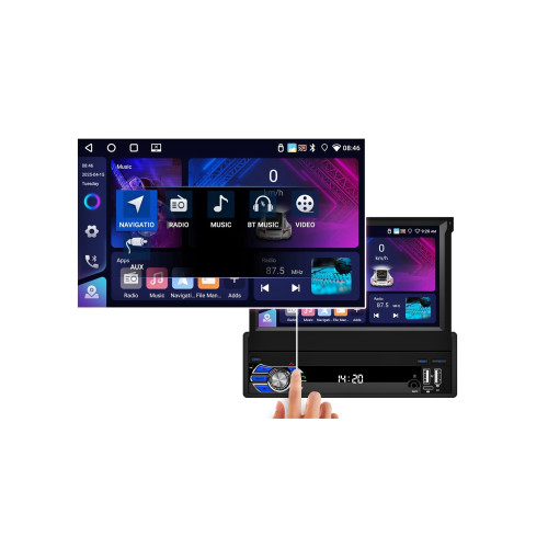 Radio auto 1DIN Android 7 inch retractabil 4GB+64GB Wireless CarPlay Android Auto [3]