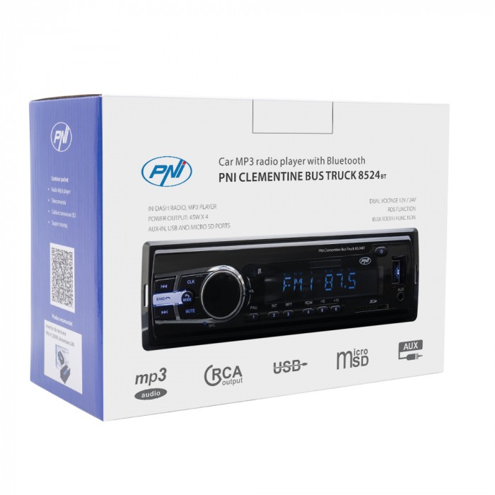 Radio Mp3 Player Auto Pni Clementine Bus Truck 8524Bt Rds 4X45W 12V/24V Cu Sd, Usb, Aux, Rca Si Bluetooth [7]