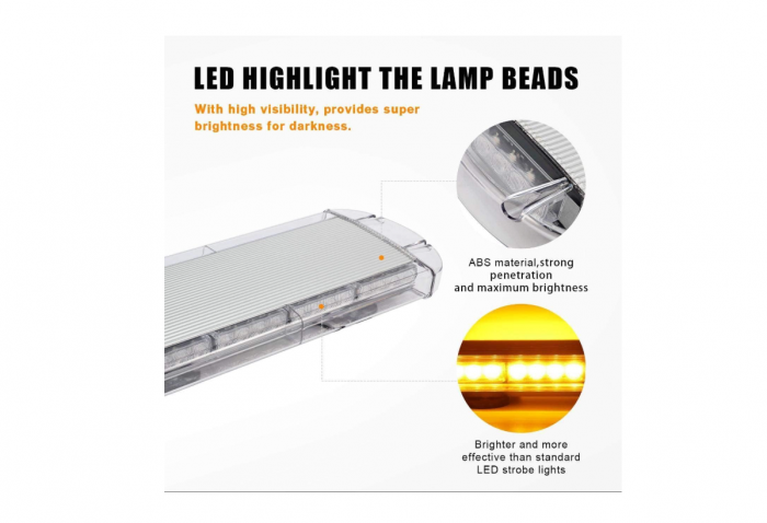 Rampa luminoasa girofar 12-24V cu MAGNET lumina galbena 55cm 10 MODULE [6]