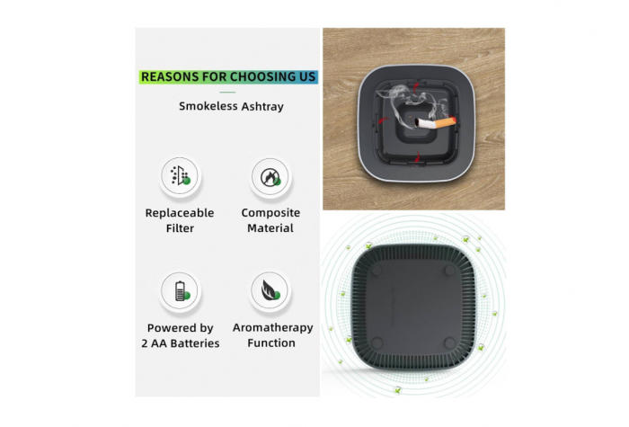 Scrumiera electrica cu aspiratie directa, rasina epoxidica anti-topire, purificator de aer, odorizant [5]