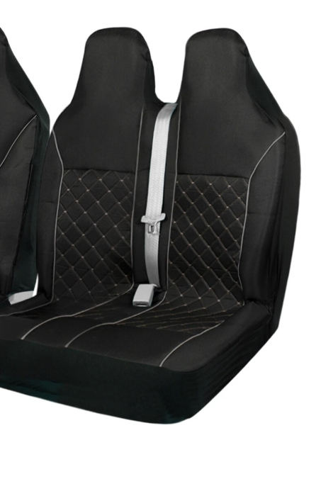 Set huse scaune universale textile 2+1 locuri cu tetiera integrata - Negru cu cusatura gri [3]