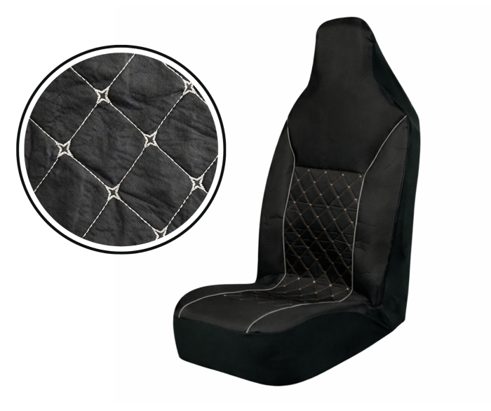 Set huse scaune universale textile 2+1 locuri cu tetiera integrata - Negru cu cusatura gri [2]