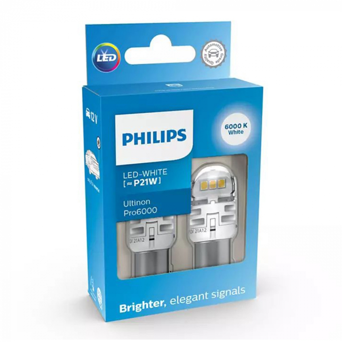 Set 2 Becuri Auxiliare Cu Led 12V P21W Ultinon Pro6000Si White Philips [1]