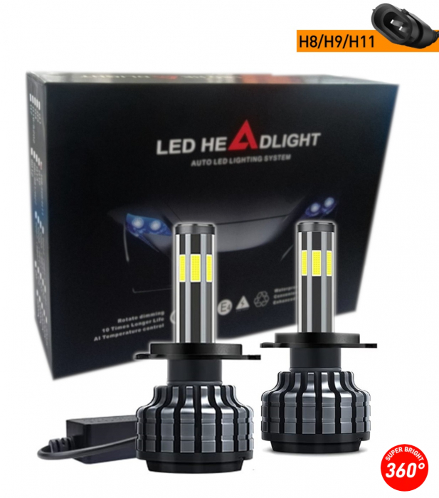 Set 2 Becuri COB Led H11 80W Canbus cu Leduri 360°, fara Erori, 16000lm, 12V [1]