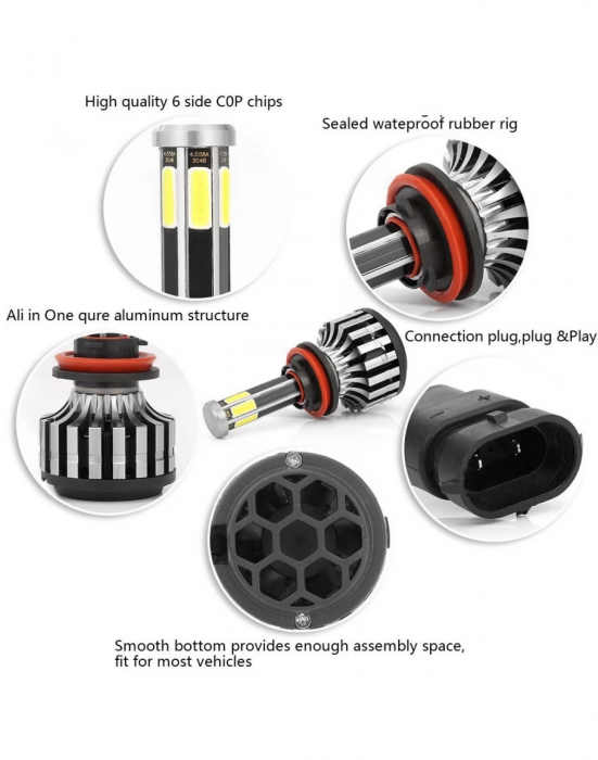 Set 2 Becuri COB Led H11 80W Canbus cu Leduri 360°, fara Erori, 16000lm, 12V [6]