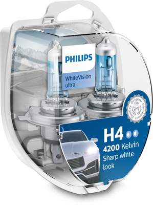Set 2 Becuri Far H4/W5W P43T-38 60/55W 12V White Vision Ultra Philips [1]