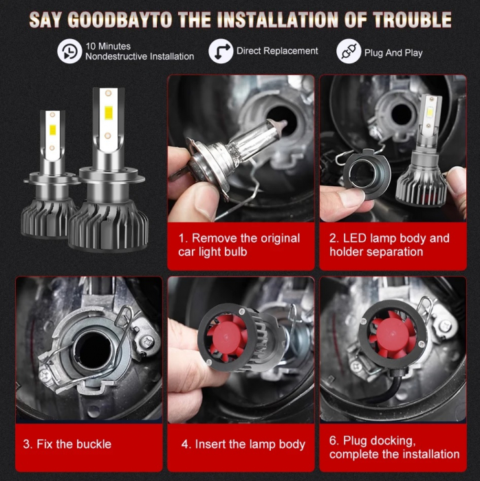 Set 2 Becuri led Auto Mini H4 12V 50W 12000lm Can bus [2]