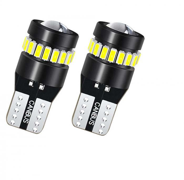 Set 2 becuri LED CANBUS T10 W5W - 3030+3014 SMD, lumina alba 6000K, 12-24V [7]