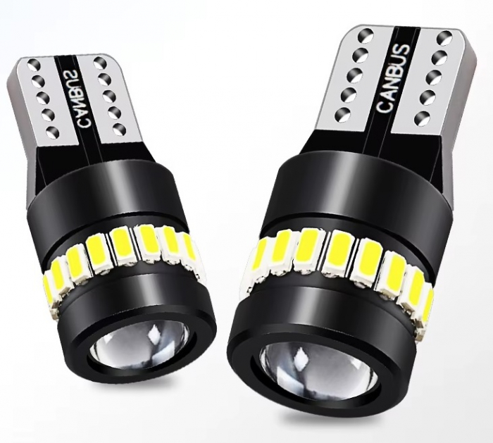 Set 2 becuri LED CANBUS T10 W5W - 3030+3014 SMD, lumina alba 6000K, 12-24V [8]