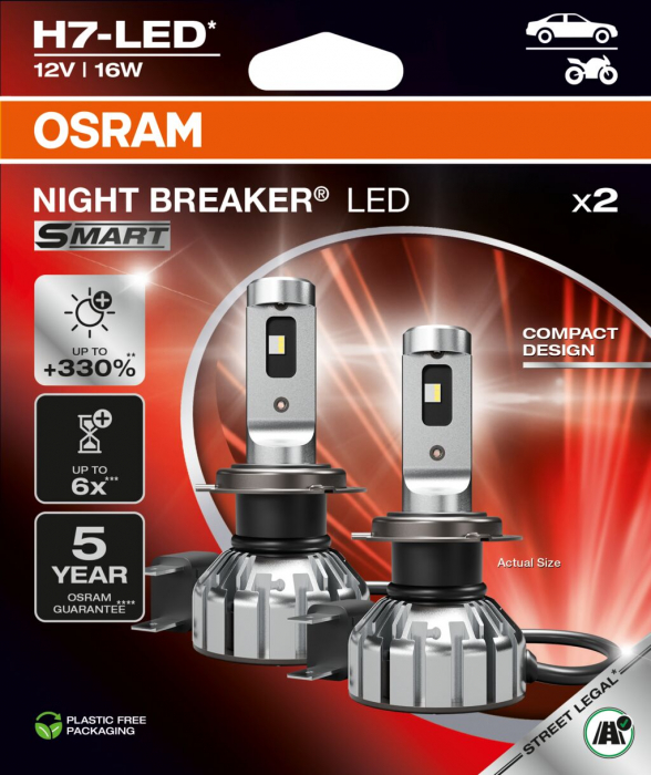 SET 2 BECURI NIGHT BREAKER LED SMART H7 +330% CUTIE OMOLOGARE RAR [1]