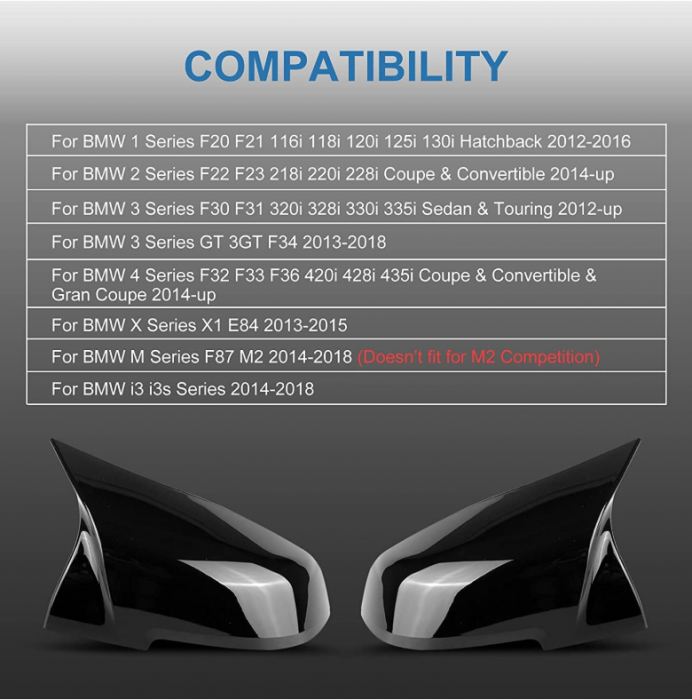 Set 2 Capace pentru Oglinzi, Tip Batman M Compatibile BMW F20 F21 F22 F23 F30 F31 F32 F33 F34 F36 GT 3GT E84 E87 i3S [5]