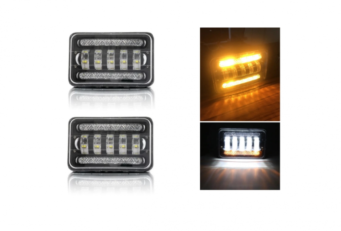 Set 2  faruri cu LED  de 5 inch cu halogen 12V-24V scurtă/lungă cu lumini de zi DRL semnal de direcție alb-galben 8000lm [1]