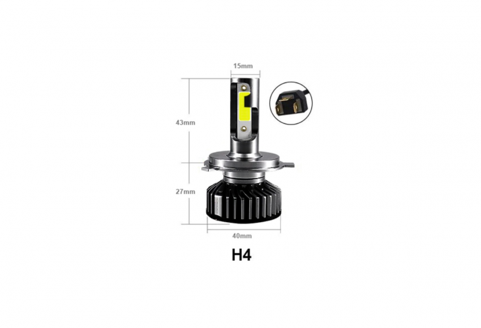 Set 2 Mini Becuri LED  H4 X4 12V 50W 12000lm Mono LED +300% [5]