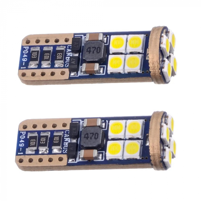 Set 2X Becuri Led T10, 12 LED SMD, W5W, Canbus, 12V, Pentru Pozitie, Plafoniere, Portbagaj, Lumina Alb 6000K [10]