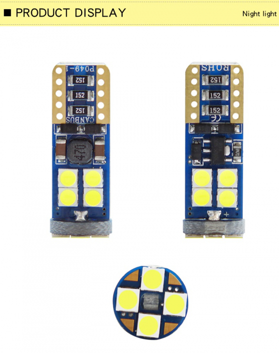 Set 2X Becuri Led T10, 12 LED SMD, W5W, Canbus, 12V, Pentru Pozitie, Plafoniere, Portbagaj, Lumina Alb 6000K [3]