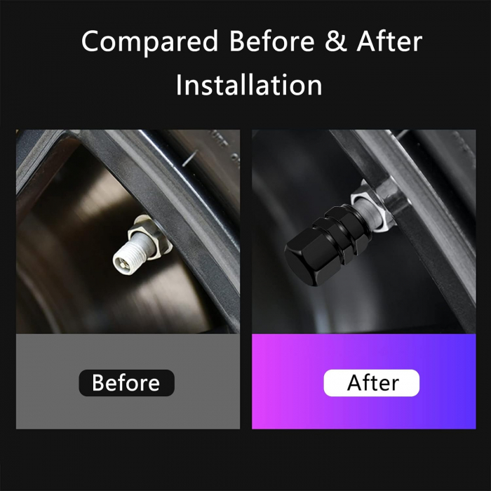 Set 4 capacele pentru ventil auto din aluminiu, negru [5]