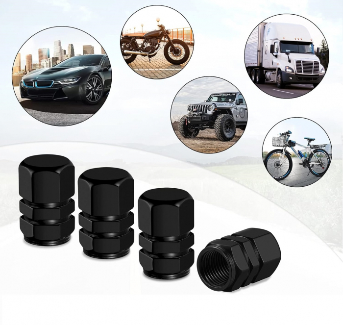 Set 4 capacele pentru ventil auto din aluminiu, negru [2]