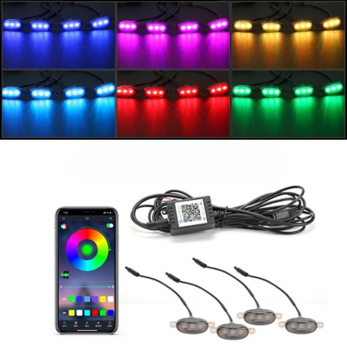 Set 4 lampi cu LED RGB control prin aplicatie telefon. Diverse jocuri de lumini sau lumina continua. [1]